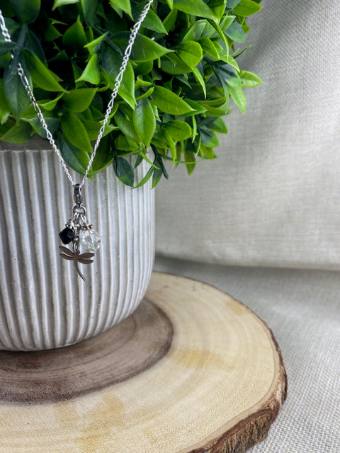 Dragonfly and Crystal Cluster -  Attachable Charm Pendant